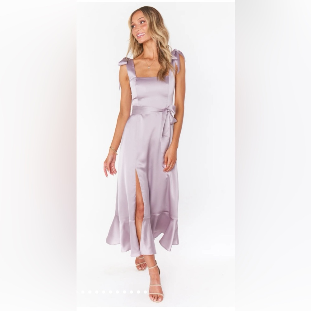 NWT Show Me Your MuMu Lilac/ Beige Satin Midi Dress with Tie Straps